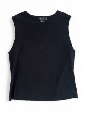 Vintage City Silk 90s Black Sleeveless Blouse, Silk Blend Minimalist Tank Top, L